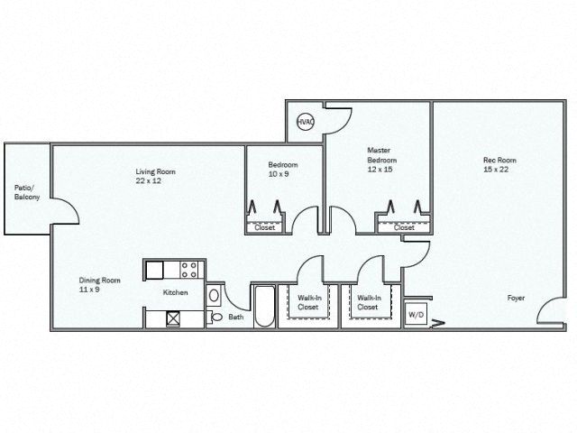 Floor plan for 2 beds, 1 bath, 1347 sqft